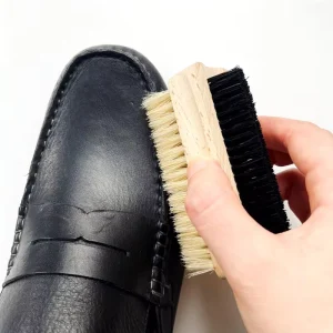 Factory Custom Logo Wooden Pig Hair Quick Clean Sneaker Cleaning Brush Black PP Line