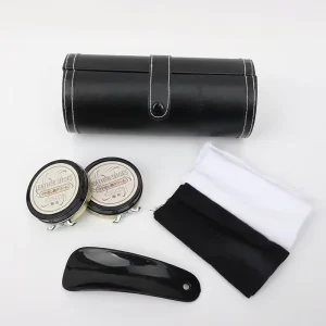 Factory Customized 6 in 1 Shoe Care Black Drum Bag Leather Shoe Shine Kit Shoe Polish Set