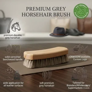 Factory Direct OEM ODM Horse Hair Suede Nubuck Leather Shoe Cleaner Brush Wood Handle Grey Horsehair Shoe Care Brush