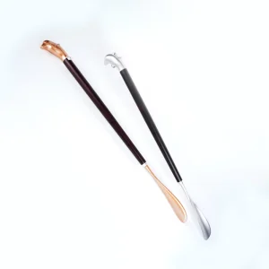 Factory Metal Shoehorn Retro Durable Long Wood Handled Stainless Steel Shoe Horns