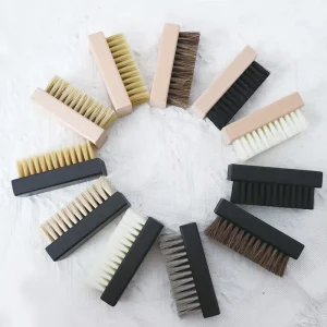 Factory Supplied Custom Logo Shoe Cleaning Brush in Natural Black Wooden Handle