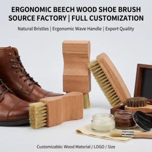 Factory Supply 5 Rows Free logo Soft Medium Stiff Wooden Portable Customizable Size Sneak Shoe Brush Care Pack Kit for Cleaning