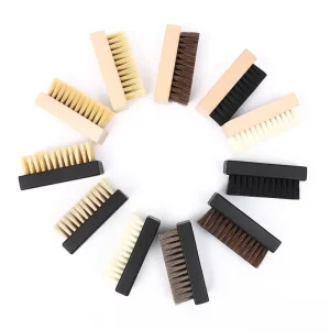 Factory Supply Custom Free Logo Horse Hair/Nylon Bristles Wooden Handle Portable Sneaker Shoe Cleaning Brush Shoe Care