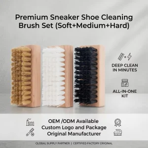 Factory Supply Free Custom Logo 5*12 Rows Soft Medium Hard Bristles Wooden Sneaker Brush Shoe Cleaning Brush OEM
