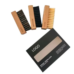Factory Supply Varnish Wood Handle Soft Medium Stiff Bristles Sneaker Shoe Cleaning Brush Pack with Box