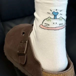 Factory White Cute Girls Crew Socks Spring Autumn Sweat Absorbent Cartoon Student Casual Stacking Socks