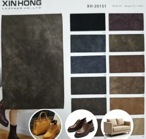 Fine Pebble Grain Two Tone Faux Nubuck PU Leather for Bags Shoes & Upholstery Customizable in Color & Thickness