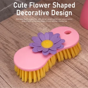 Flower Shape Floor Scrub Brush Handheld Laundry Brush with Stiff Bristles Shoes Brush with hang Hole Hard Scrubber for Bathroom