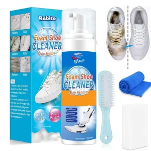 Foam Shoe Cleaner Kit With Brush and Towel Kit Removes Dirt Stain for Sneaker Suede Leather Knit Boots Canvas Fabric White Shoes