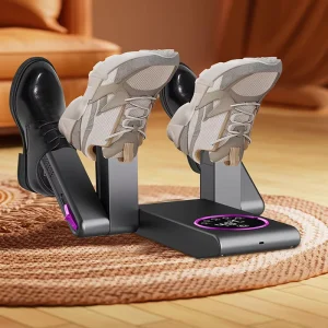 Foldable Dual V-Shaped Shoe Dryer Pink Salt Box Smart LCD Display Timer Function Low Temp Wind for Travel Camping