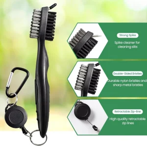 Golf Club Brush Groove Cleaner with Retractable Zip line and Aluminum Carabiner Cleaning Tools