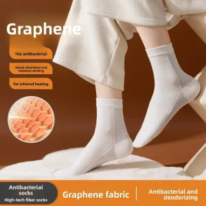 Graphene Quantum Heating Pure Cotton Winter Unisex Antibacterial Deodorant Warm Mid Calf Socks Sweat Absorbent Moisture Wicking