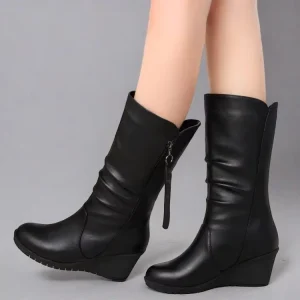 Height Increasing Rubber Tubes Round Head Zip Large Size Casual Women’s Mesh Fashion Ankle Boots