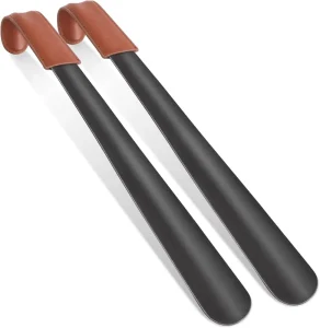 High Quality Leather Shoe Horns with Long Handle, Metal Shoe Horn 16.5″ Extra Long Shoe Helper for Men Women Kids
