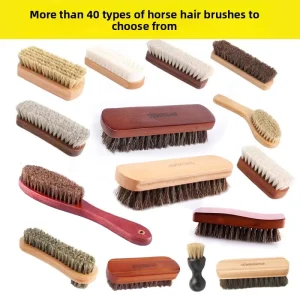 High quality Wood Handle Horsehair Brush Shoe Cleaning Tool Set with Soft Bristle for Oiling Polishing Dust Removal