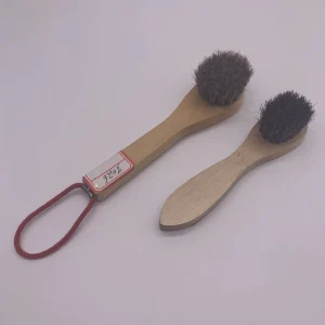 Horse Hair Shoe Brush with Long Handle and Hanging Loop for Shine Polish Buffing Soft Bristles Professional Wood Construction