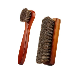 Horsehair Bristles Brush Shoe Polish Brush With Wooden Handle for Cleaning Leather Shoes Boots Cleaning
