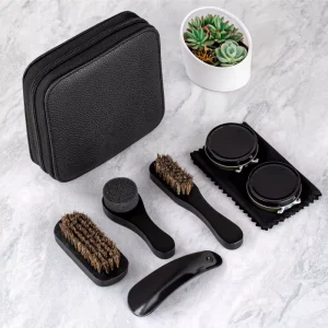 Horsehair Brush Black Shoe Polish Set Leather Shoes Care Maintenance Tools Anti Fouling Portable Travel Shoe Polishing Coloring