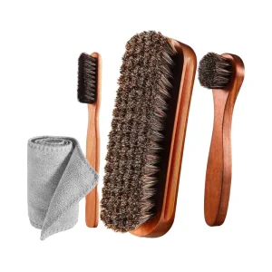 Horsehair Shine Microfiber Shoe Cloth Polish Dauber Applicators Suede Cleaner Brush Kit for Leather Shoes and Boots Care