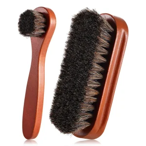 Horsehair Shine Shoes Brush Kit Cleaning Leather Shoes Boots Care Brushes Bristles and a Sturdy Wooden Handle