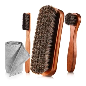 Horsehair Shine Shoes Brush Kit Polish Dauber Applicators Cleaning Leather Shoes Boots Care Brushes with Microfiber Shoe Cloth