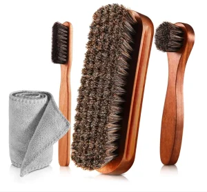 Horsehair Shine Shoes Cleaning Brushes Kit Microfiber Shoe Cloth Polish Dauber Applicators for Leather Shoes Boots Suede Brush
