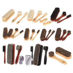 Horsehair Shoe Brush Beechwood Soft Bristles Leather Shoe Care Horsehair Shine Shoes Brush Kit Leather Shoes Boot Cleaning Brush