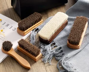 Horsehair Shoe Brush Leather Shoes Boots Care Clean Polish Daubers Applicators Cleaner Brush with Shoe Cloth