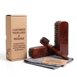 Horsehair Shoe Brush Set Red Lacquered Lotus Wood Shoe Shine Polish Brush Kit for Leather Boots Shoes Maintenance Cleaner