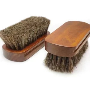 Horsehair Shoe Shine Brush Soft Genuine Horse Hair Bristles Unique Concave Design Wood Handle