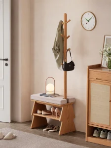 Japanese Style Solid Wood Christmas Tree Shoe Standing Bench Coat Rack All in One Entryway Hat Coat Stand Sit On Shoe XD021