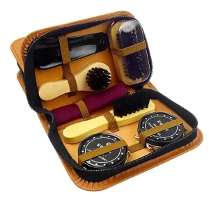 KJ Shoe Shine Tool Care Shoe Cleaning Brown Black Blue 7 Piece Travel Shoe Care Set