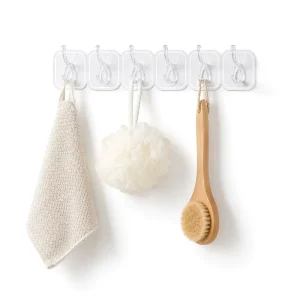Kitchen Storage Six Hook Plastic Storage Hanger Self Stick No Hole Easy Mount for Bathroom Towel Kitchen Spoon Brush Storage