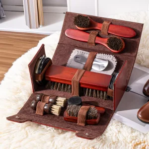 Large Household Leather Care Shoe Polishing Set with Horsehair Brush Shoe Wax & Shoehorn Anti Fouling