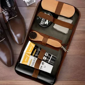 Leather Box Shoe Care Kit Leather Cleaning Shoe Polish Kit Black and Neutral With Brush