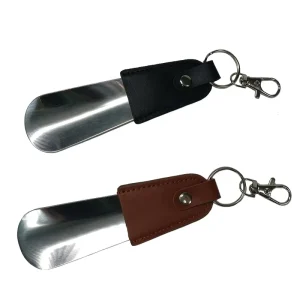 Leather Handle Shoe Wearer Short Portable Metal Shoehorn Shoe Pump Lazy Old People Stainless Steel Tool Shoe Horn MH03LH