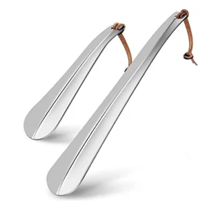 Leather Rope Long Handle Stainless Steel Metal Shoehorn for Old Pregnant Woman