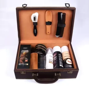 Leather Shoe Care Kit Shoe Shine Box for Restore Leather Goods with Polish Cleaner Water Repellent Spray