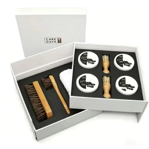 Leather Shoe Care Kit with Shoe Polish Brushes and Buffing Cloth Complete Footwear Shine Set