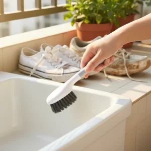 Long-Handle Eco-Friendly PP & PET Shoe Cleaning Brush with Thick Stiff Bristles for Bathroom Shoes Clothes Tiles Carpets