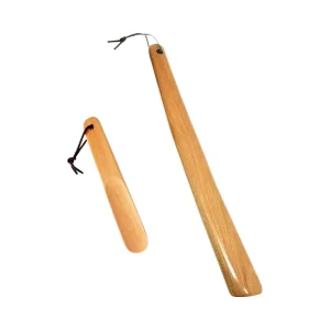 Long Handle Wooden Beech Shoe Horns with Comfortable Leather Strap Slim Shape for Men and Women