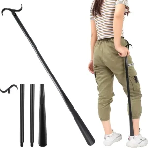 Long Handled Shoe Horn Plastic Shoehorn for Men Women and Kids Seniors Adjustable Extended Reach Assist Aid Helper for Socks