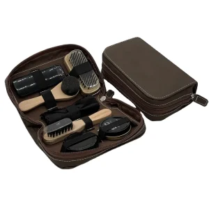 Man Gift Hotel Home Outdoor Traveling Portable PU Leather Case Shoe Polish Shoe Care Set