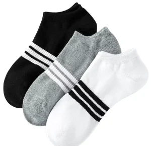 Men’s 3 Stripes No Show Socks Preppy Style Low Cut Socks Black White Grey Basic Cotton Socks OEM Custom