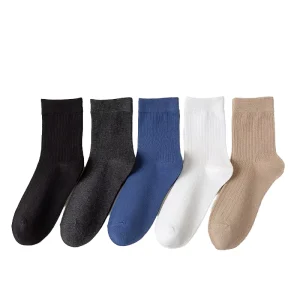 Men’s Anti Bacterial Cotton Crew Socks Sweat Absorbent Breathable Four Seasons All Match Long Mid Length Deodorant Socks Woven