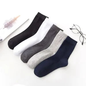 Men’s Autumn Mid Calf Socks Black White Gray TC Cotton Antibacterial Sweat Absorbing Deodorant Anti Friction Casual Business
