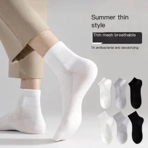 Men’s Casual Socks Spring Summer Thin Mesh Cotton Nylon Spandex Material Anti Slip Antibacterial Deodorizing Quick Drying Three