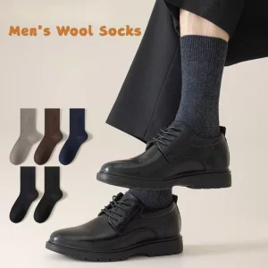 Men’s Merino Wool Dress Socks Autumn Winter Thermal Warm Deodorant Mid Calf Black Socks for Business Suit