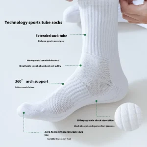Men’s Professional Basketball Running Sports Socks Breathable Terry Bottom Sweat-Absorbent Deodorant Antibacterial Crew Cotton