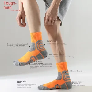 Men’s Professional Sports Running Socks Mid-Tube Deodorant Antimicrobial Fitness Bottom Towel Crew Level for Marathon Basketball